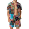 Men's Tracksuits Colorful Patchwork Men Sets Plaid Bohemian Print Casual Shorts Beach Shirt Set Funny Design Suit Short Sleeve Big Size