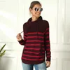 Women's Sweaters Women's Turtleneck Sweater Autumn Winter Lady's Long Sleeve Slim Fit Chunky Knitted Shirts Female's Striped Pullover Tops Jumper L230718