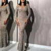 robe sexy mince à manches longues en or en saison Cristaux de paillettes de luxe Sirène Robes de soirée magnifiques Robes de bal de conception unique272l