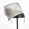 Berets Weibliche Luxus Frau Hut Hochzeit Zeremonie Fascinator Grau Kopfschmuck Blume Damen Elegante Cocktail Tee Party Kappe 2023