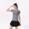 LL Women's Yoga Sports Short Sleeve Sexig Tight Crop Top T-shirt V Neck U Back Beauty Fitness Qzbb