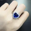 Cluster Ringe Luxus Herz Saphir Edelsteine Diamant für Frauen 18k Weißgold Silber Farbe Schmuck Blauer Kristall Bijoux Bague Party Geschenk