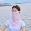 Scarves Summer Face Mask Breathable Silk UV Protection Cover Sunscreen Veil Gini With Neck Flap