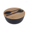 Bowls Bamboo Salad Bowl With Lid Fiber Serving Large Natural Solid Mixing Set Servers