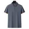 メンズポロスポロシャツ高品質の夏の薄い刺繍ストレートチューブフィット半袖ビジネスカジュアルコットントップ