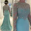 Vestido de Bainha Vintage Verde Menta 2019 Manga Comprida Manga Comprida Apliques Vestido de Festa à Noite282Q