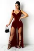 Women's Two Piece Pants Spaghetti Strap Jumpsuits Off Shoulder Hollow Out Zipper Up Open Back Sleeveless Bag Hip Casual Party Summer