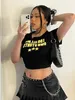 T-shirt femme Cutistaiton je fais toutes mes propres cascades jaune T-shirt haut d'été femme hauts court graphique col rond Sexy bébé T-shirt Y2k Baddie tenue 230717