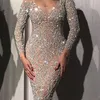 robe sexy mince à manches longues en or en saison Cristaux de paillettes de luxe Sirène Robes de soirée magnifiques Conception unique Robes de bal2790