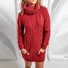 女性用セータープルオーバードレス膝の上の長袖温かいセクシーな秋のミニツイストセーターストリート2023