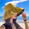 Bérets 2023 chapeau de pêcheur en plastique noir femme Version coréenne Protection UV plage voyage visage complet grand bord soleil