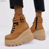 Botas Vrouwen Motorfiets Winter Gesp Enkellaars Vrouwen Punk Vrouwelijke Platform Laarzen Wiggen Hoge Hakken PU Vrouwen Laarzen Botas Mujer L230704