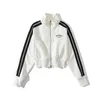 Women's Jackets Women High Collar Track Crop Top With Double Zip Contast Colours Through Jacket