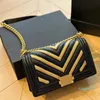 Knitting V-Stitch Flap Women Shoulder Bag Leather Stitching Classic Crossbody Bag Retro Portable Adjustable Chain Designer Bag Gold Hardware Handbag 25CM