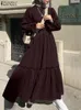 Vêtements ethniques ZANZEA Mode Femmes Élégant Solide Dubaï Turquie Abaya Robe Hijab Musulman Volants Robe Automne À Manches Longues Maxi 230718