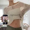 Women's Sweaters Y2K Hollow Out Long Knit Smock Top Women Vintage Loose Distressed Crochet Pullover Tops Grunge Sweater Coverup Hollow Out Tees J230718 J230718