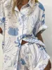 Pijamas femininos Hiloc estampa manga curta ternos casuais femininos com shorts 2023 pijamas de verão soltos roupas para casa conjuntos de 2 peças
