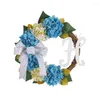 装飾的な花現実的なアジサイの弓のノットリースウェルカムサインホリデーフラワープロップ付きのエレガントなガラガラのウェディングドアの装飾