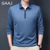 Polos für Herren GAAJ Poloshirt mit Reißverschlusskragen, Poloshirt mit Reißverschluss, langärmelig, schlichtes T-Shirt, koreanisches lässiges, solides T-Shirt, Modemarke, Tops, Kleidung 230718