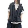 Men's Vests Hooded Sleeveless Cardigan Men Vintage Hip Hop Zipper Oversized Cargo Vest Japan Style Casual Thin Jackets Solid Color Tank Top