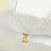 Pendentif Colliers De Luxe Carré Jaune Cristal Imitation Perle Collier Pour Femmes Collier En Acier Inoxydable Fermoir