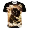 Moda Summer 3D HARAJUKU Drukuj Zabawny kot Cat Mężczyźni i kobiety hip-hopowe osobowość luźna okrągła szyja krótkie t-shirt T-shirt