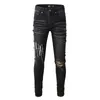 Jeans da uomo Nero Streetwear Fashion Style Slim Fit Stampa dipinta Lettere Skinny Stretch Graffiti Fori distrutti Strappati 230718