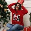 Kvinnors tröjor Kvinnor jul ful tröja Autumn Winter Women's Long Sleeve O-Neck Casual Sequin Jacquard Penguin Sticked Pullover Shirts L230718