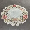 テーブルマットサテンバラの花刺繍場所マットクロスパッドカップドイリーナプキンイヤープレースマットクリスマスウェディングキッチン