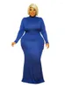 Vestidos Plus Size L-5XL Feminino Cor Sólida Algodão Gola Alta Manga Longa Gola Redonda Vestido Longo Tamanho Grande