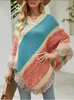 Kadın Sweaters Fitshinling Moda Vintage Capes ve Patchos Patchwork Fringe Boho Sweatwear Kadın Giyim Batwing Sleeve Pelerin L230718