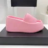 Slippers High version thick sole slippers Summer sponge cake shoes height versatile solid color one line slipper for women 230717