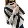 Women's Sweaters Autumn And Winter Korean Version Of Antique Stripe Jacquard Knitted Blouse Loose Sleeves Bottoming Thickening