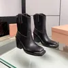 Designer de luxe femmes bottes courtes noir blanc marron cuir de vachette bottine chaussures à talons hauts taille 35-40