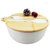 Bowls Bamboo Salad Bowl With Lid Fiber Serving Large Natural Solid Mixing Set Servers