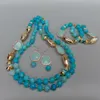 Pendentif Colliers 2 Rangs Bleu Agate À Facettes Turquoise Culture Blanc Biwa Perle Cristal Collier Bracelet Boucles D'oreilles Ensemble 230718