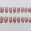 False Nails 24pcs Press On Aurora Wearable Medium Long Pink Rhinestones Fake