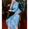 Roupas étnicas Qipao Blue Printing Cheongsam Dress Plus Size Large Middle Sleeve Tradicional Retro Cheongsams Long Oriental Woman Costume