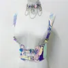 Sexy Costumes jarretelles PVC Transparent brillant Laser ceinture de harnais Cage corporelle pour femmes sangles holographiqu288p