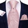 Noeuds papillon 2023 marque de mode pêche rose Paisley pour hommes fête de mariage cravate ensemble mouchoir boutons de manchette cadeau en gros salut-cravate