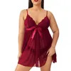 Pyjama Sexy Bretelles Spaghetti Dentelle Sexy Chemises De Nuit Femmes Sans Manches Col En V Bowknot Chemise De Nuit Robe De Nuit Vêtements De Nuit Pyjama Exotique Avec String 230718