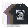 Men's T-Shirts Extfine Mary Blessing T-shrits Men Streetwear Tie Dye T Shirt Oversized Acid Washed Cross T shirts Top y2k Men's Clothing 230718