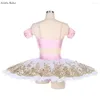 Top de sutiã de palco BLL453 rosa elastano com branco plissado tule pancake saias tutu adulto meninas 2 peças pré-profissional traje de dança de balé