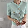 Women's Sweaters Woman Chic Cardigan Summer Elegant Temperament Oneck Big Button Design Slim Solid Versatile Female Short Knitting Top J230718 J230718