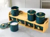 Conjunto de caixas de temperos para cozinha, frascos de cerâmica esmeralda de luxo para uso doméstico, garrafa de óleo, vinagre, combinação, temperos, rack, doces