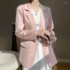Women's Suits 2023 Spring/Summer Long Sleeve Work Suit Cotton Coat Solid Short Pearl Gloss Small Top