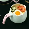 Milk Pot 1.7L Induktion Spis soppa matlagning Instant Noodle Bowl med lock kök mini keramik nonstick litet kaffe