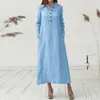 Robes décontractées femmes Vintage solide coton lin robe 2023 été élégant col en V à manches longues femme robe d'été ample