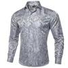 Erkekler Sıradan Gömlek Lüks Paisley Erkekler için İpek Polyester Uzun Kollu Sosyal Elbise Gömlek Düğün Giyim Sonbahar Bahar Bluz