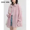 Chemisiers pour femmes Chemises CHIC VEN Mode Femmes Chemise Lâche Rayé Rose Lin pour Femme À Manches Longues Femme Top Solaire Manteau 2023 Été 230718